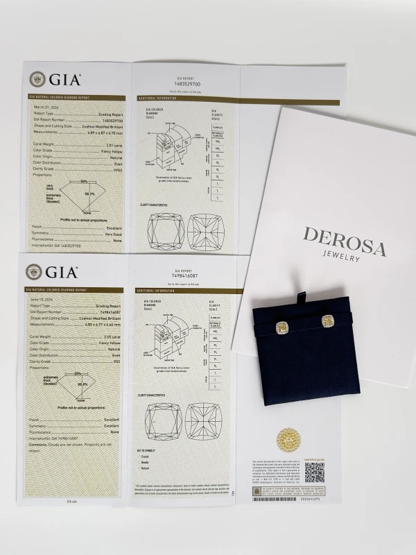 DeRosa DIAMOND EARRINGS 2.01-2.05 CT FANCY YELLOW/VVS-VS (GIA) E8054466 6