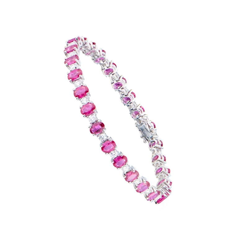 OVAL RUBY 14.10 CT & DIA 2.88 CT BRACELET (SIZE 18)