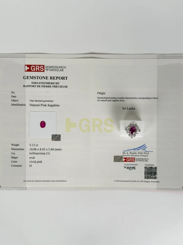 No name OVAL PINK SAPPHIRE 5.12 CT VIVID PINK RING (SIZE 51) PS5.12CT 5