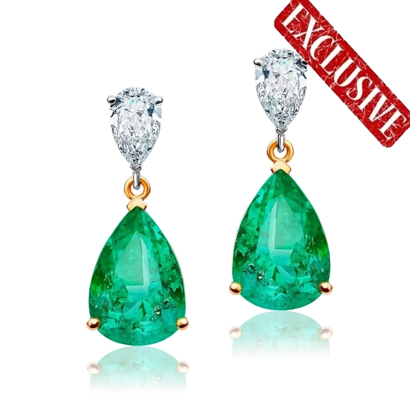 EMERALD 9.70-9.25 CT & DIAMOND 2.01-2.01 CT EARRINGS