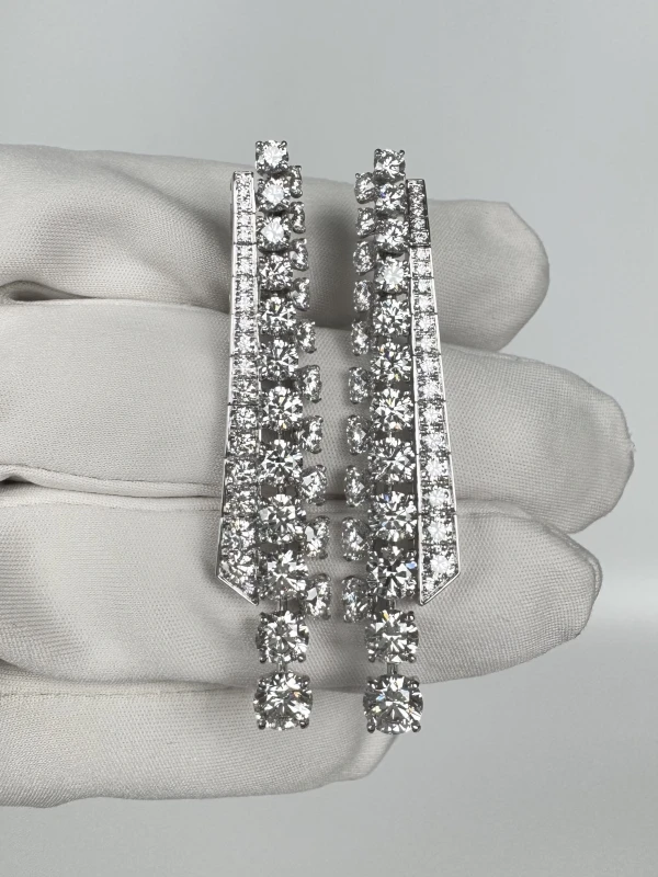 Graff White Gold White Round Diamond 12.98 ct Double Row Earrings RGE1909 2