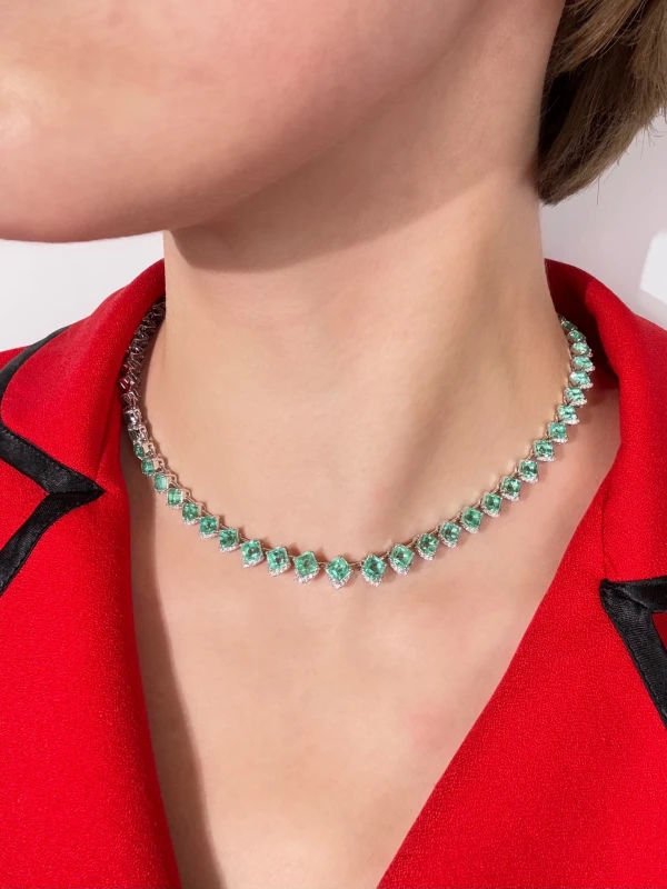 RalfDiamonds Emerald and Diamond Necklace RD 37.48 CT-1.65 CT G-H/VS 2