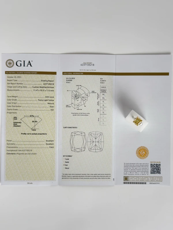 No name CUSHION DIAMOND 8.03 CT FANCY LIGHT YELLOW/VS1 RING (GIA) nn8.03ct FLY/VS1 5