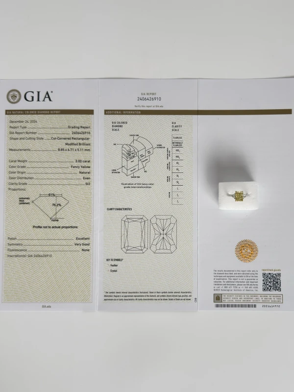 Earrings without a brand RADIANT DIAMOND 3.00 CT FANCY YELLOW/SI1 RING (GIA) nn3.00 FY/SI1 4