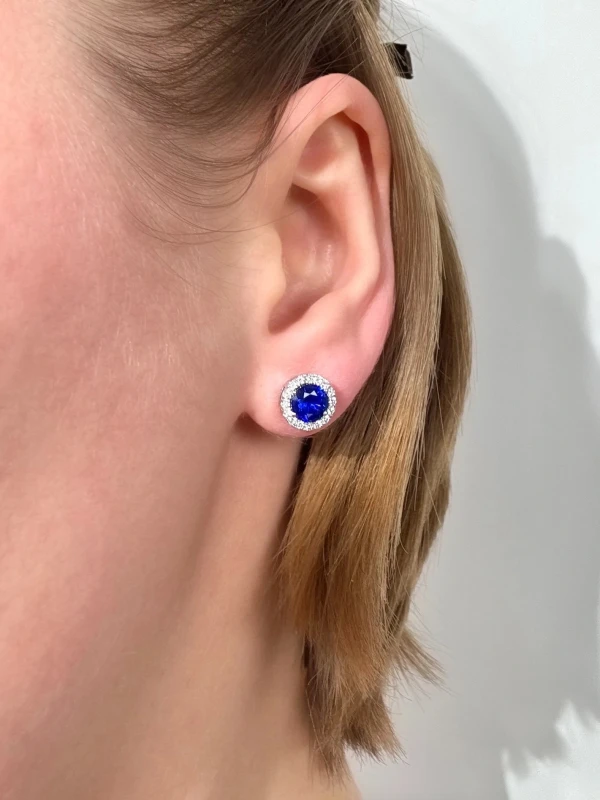 DeRosa ROUND SAPPHIRE EARRINGS 2.52 CT VIVID BLUE E450215 2
