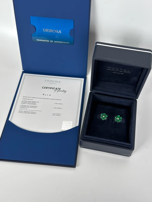 DeRosa FLOWER EMERALD 4.58 CT "VIVID GREEN" EARRINGS E122993 4
