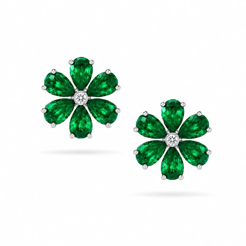 FLOWER EMERALD 4.58 CT "VIVID GREEN" EARRINGS