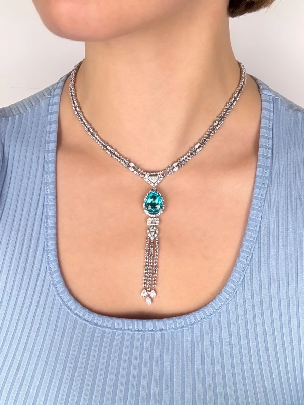 No name PEAR PARAIBA 11.56 CT NEON BLUE NECKLACE nn11.56ct 2