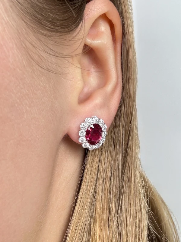Earrings without a brand MOZAMBIQUE OVAL RUBY 2.04-2.03 CT "RED—INTENSE TO VIVID RED" EARRINGS (GRS) NN.R2.04-2.03CT 4