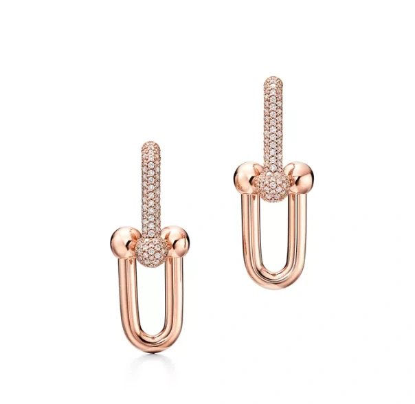 Tiffany & Co Large Link Earrings in Rose Gold with Pavé Diamonds 68692539 1