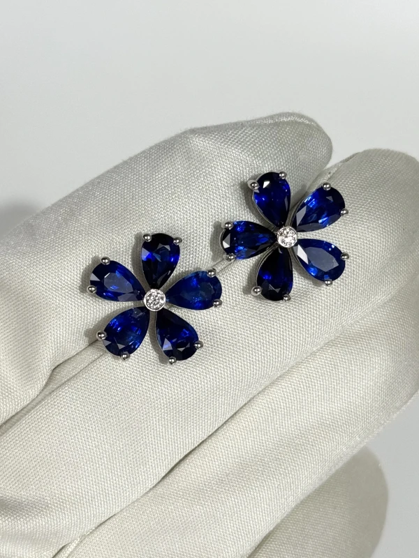 DeRosa FLOWER SAPPHIRE  9.29 CT ROYAL BLUE EARRINGS E792931 4