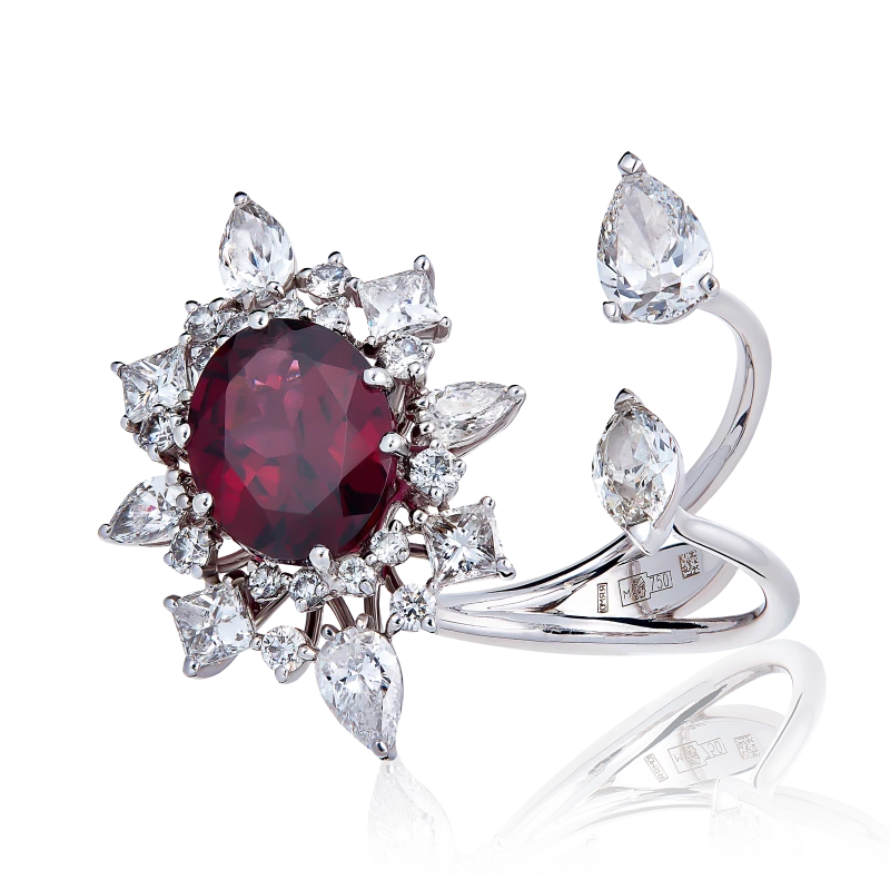 RHODOLITE&DIAMOND RING (SIZE 52)