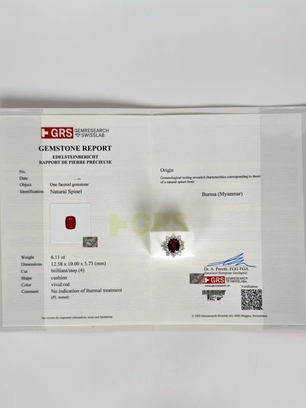 No name CUSHION SPINEL 6.11 CT VIVID RED RING (GRS) SP6.11CT 5