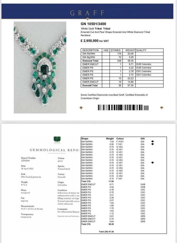 GRAFF White Gold Emerald Cut and Pear Shape Emerald 57.30 ct and White Diamond 58.35 ct Tribal Necklace GR57.30 3
