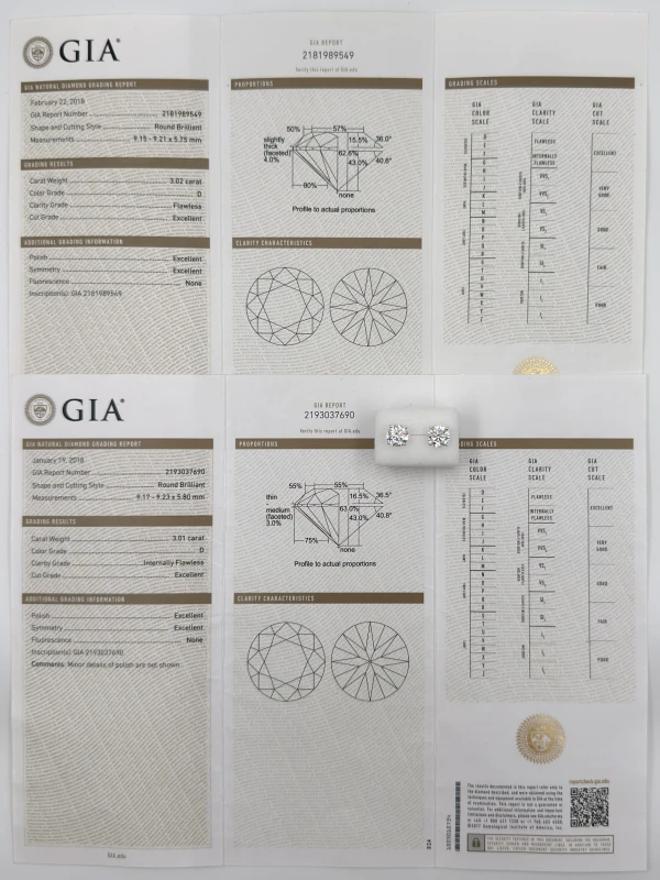 Earrings without a brand DIAMOND 3.02 - 3.01 CT D/INTERNALLY FLAWLESS - FLAWLESS EARRINGS (GIA) nn3.02-3.01d 6