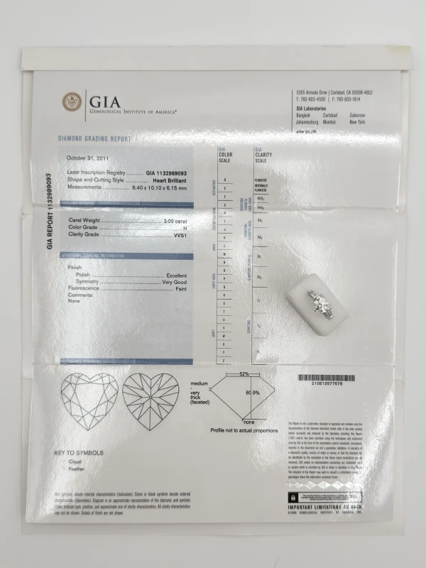 Earrings without a brand HEART DIAMOND 3.00 CT H/VVS1 RING (GIA) 113093 3.00 CT H/VVS 5