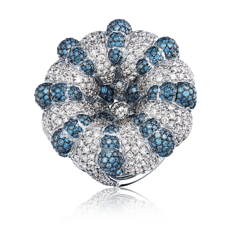 DIAMONDS & BLUE SAPPHIRES RING (SIZE 56)