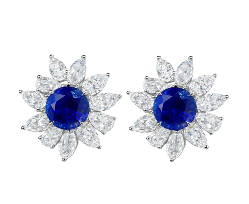 SAPPHIRE 2.11-2.05 CT ROYAL BLUE & DIAMONDS EARRINGS