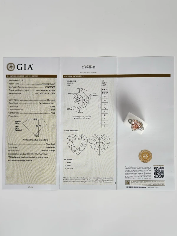 No name HEART DIAMOND 8.36 CT FANCY INTENCE PINK/VVS2 RING (SIZE 52) GIA 523485 5