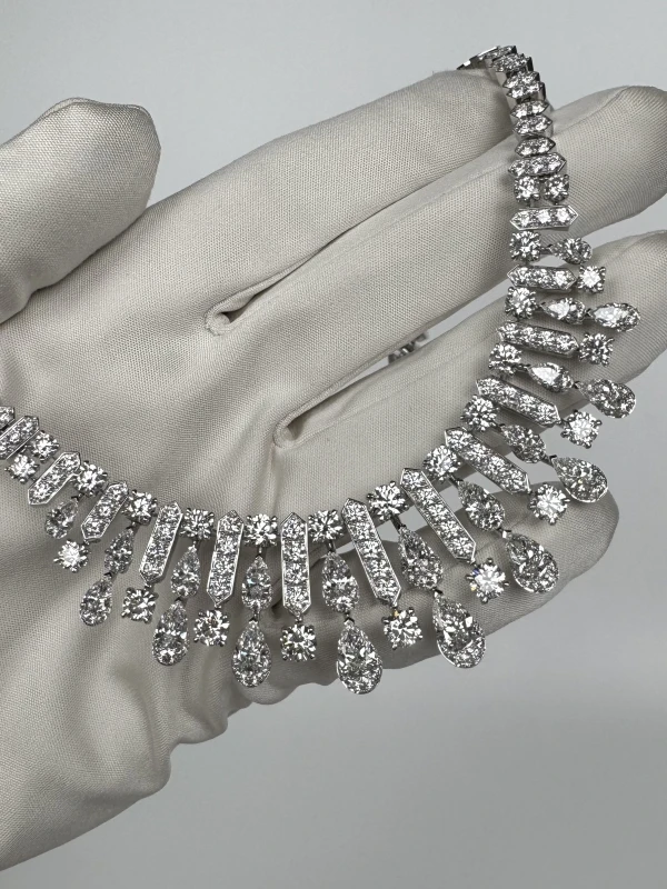 GRAFF WHITE ROUND, PEAR SHAPE AND BAGUETTE DIAMOND FRINGE NECKLACE 29.41 CT RGN769 5
