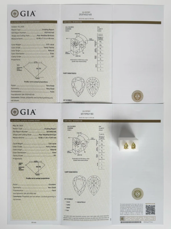 No name Fancy Yellow Pear Shape Diamond 3.02 - 3.01 ct Earrings (GIA) NN3.02-3.01FY 8