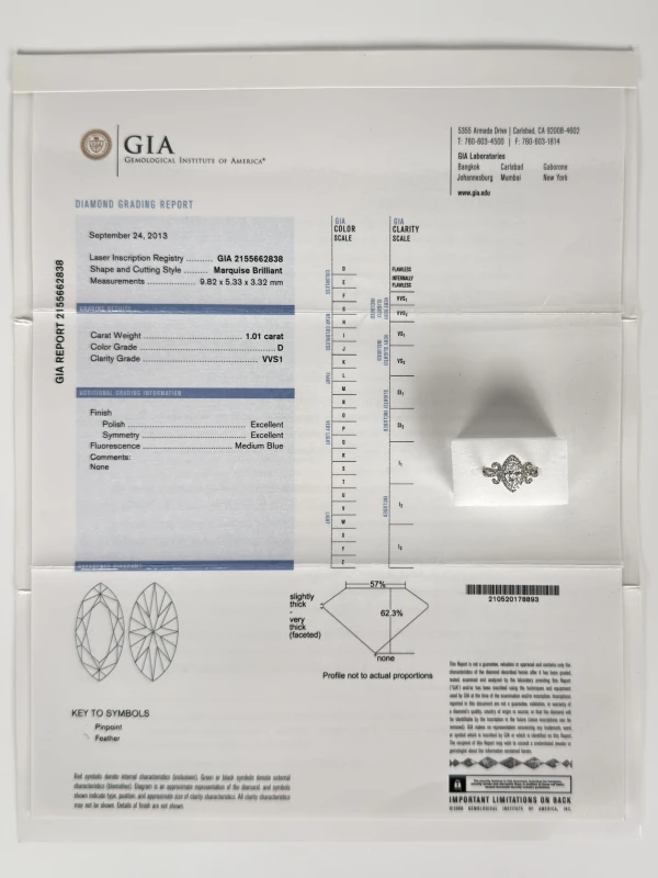 Earrings without a brand MARQUISE DIAMOND 1.01 CT D/VVS1 RING (GIA) NN1.01CT D/VVS1 4