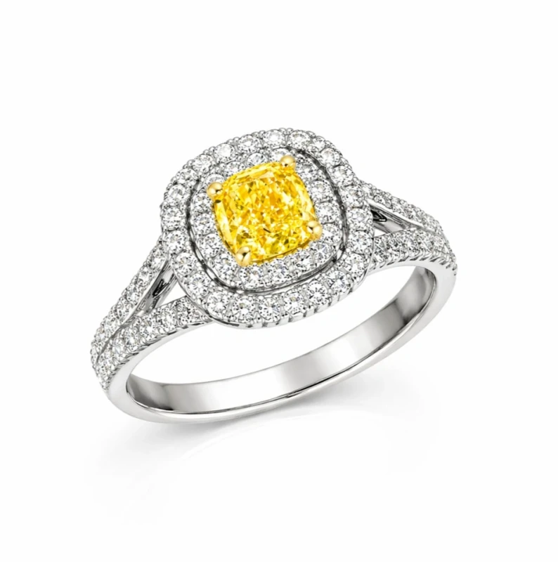 YELLOW CUSHION DIAMOND RING 1.31 CT LY/VS