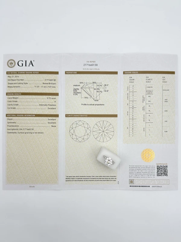 СЕРЬГИ NO NAME ROUND DIAMOND 5.72 CT H/IF EXEXEX RING (GIA) NN5.72 CT H/IF (GIA) 5