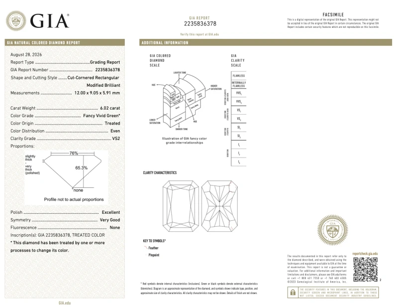 No name RADIANT DIAMOND 6.02 CT FANCY VIVID GREEN*/VS2 RING (SIZE 51) GIA NN6.02 FVG/VS2 2