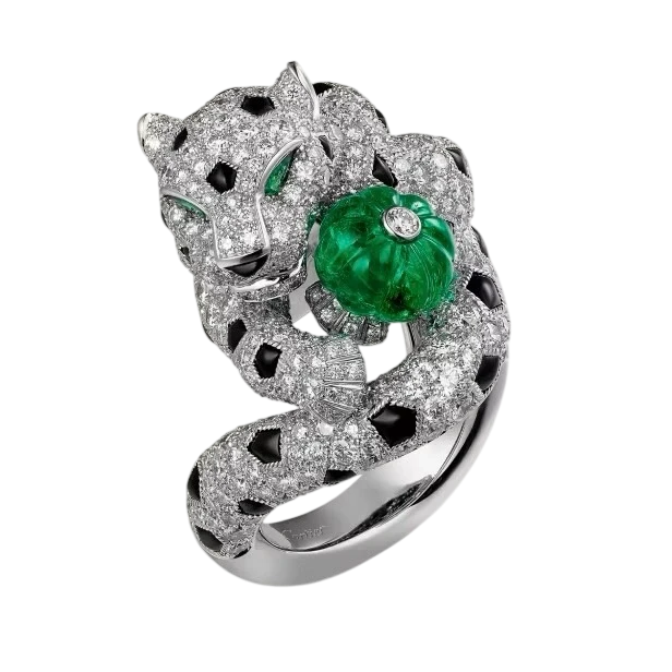 PANTHÈRE DE CARTIER RING, MELON-CUT EMERALD, PAVED (SIZE 55)