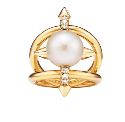 Tiffany Titan by Pharrell Williams Pearl Ring in Yellow Gold with Diamonds (SIZE 56)