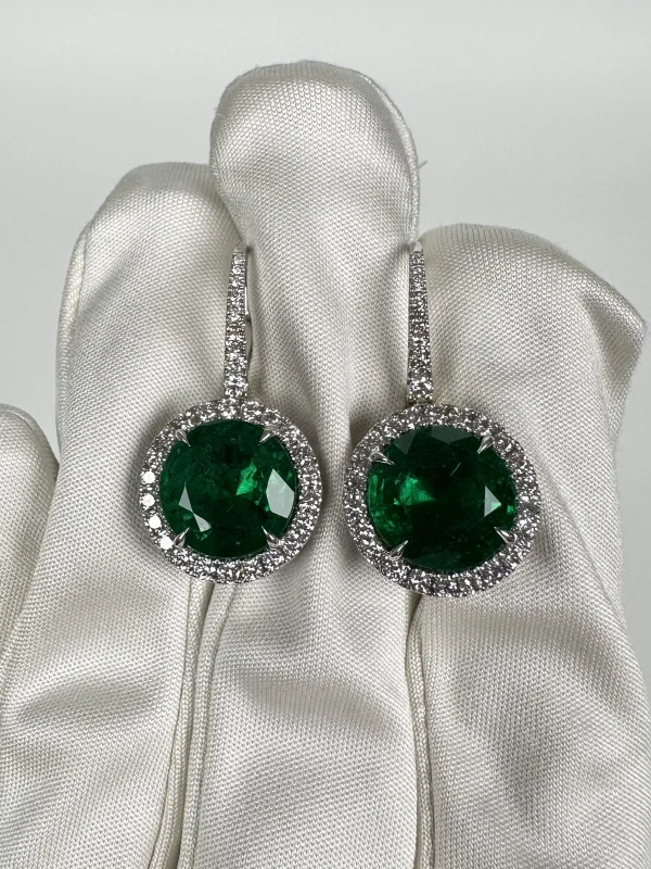 No name EMERALD 5.89 - 5.94 CT INTENSE TO VIVID GREEN EARRINGS (GRS) NN5.89-5.94 4