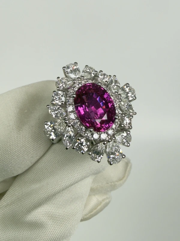 No name OVAL PINK SAPPHIRE 5.12 CT VIVID PINK RING (SIZE 51) PS5.12CT 3