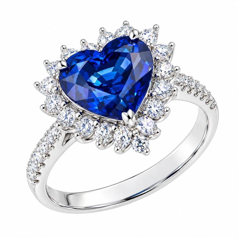 HEART SAPPHIRE 3.38 ROYAL BLUE RING (SIZE 51)