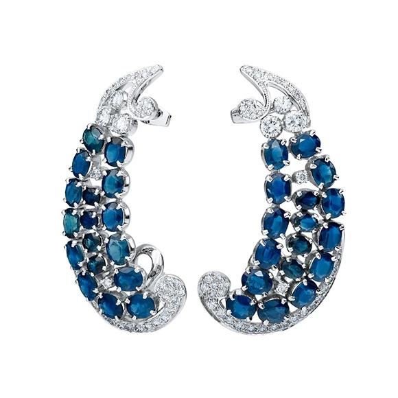 Earrings without a brand СЕРЬГИ-КАФФЫ С САПФИРАМИ 17.6CT И БРИЛЛИАНТАМИ 0.77CT 17.6ct