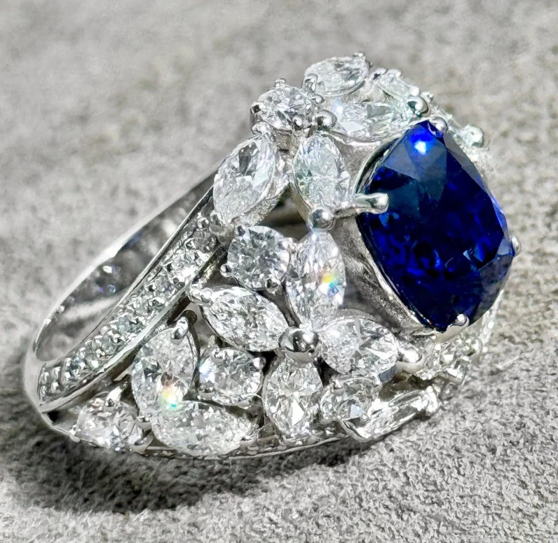 СЕРЬГИ NO NAME С БРИЛЛИАНТАМИ 4.35 СТ И САПФИРОМ 5.27 СТ VIVID BLUE Jewelry 6