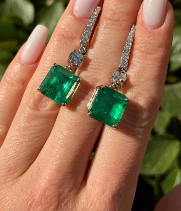 No name COLOMBIA EMERALD 9.95 - 9.77 CT & DIAMOND EARRINGS (GRS/GIA) NN9.95-9.77CT 3