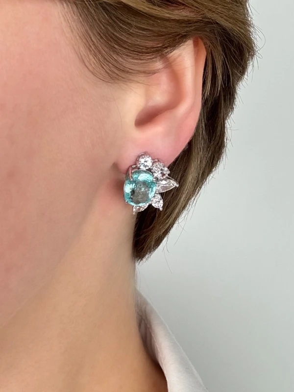 СЕРЬГИ NO NAME DIAMOND 4.68 CT AND PARAIBA  TOURMALINE 14.21 CT EARRINGS Paraiba earrings 14.21 ct 5