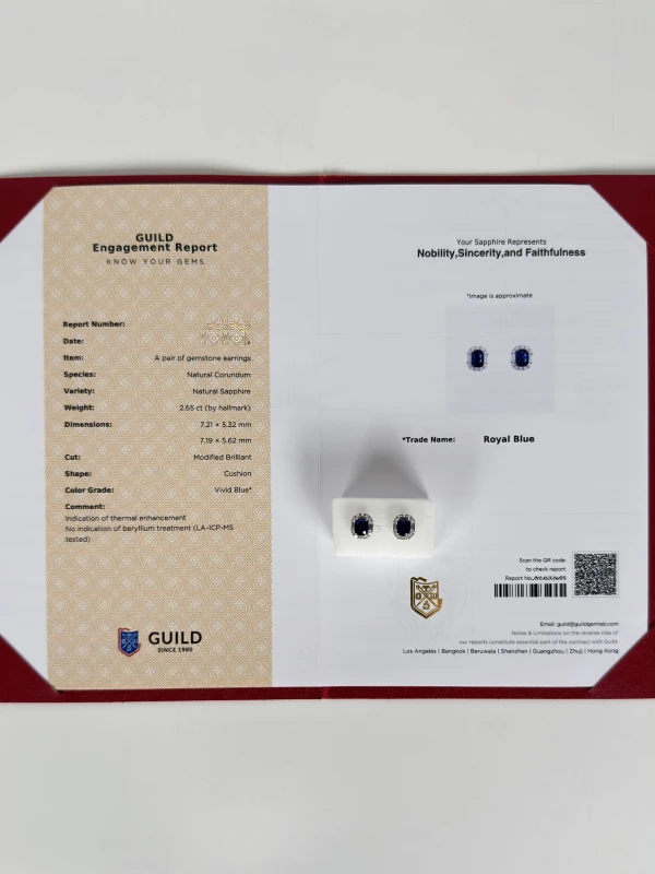 No name CUSHION SAPPHIRE 2.65 CT "ROYAL BLUE" EARRINGS SAP2.65CT 4
