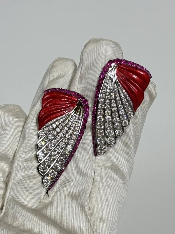 RalfDiamonds RUBY 3.36 CT & DIAMOND 7.14 CT EARRINGS RD2409 3