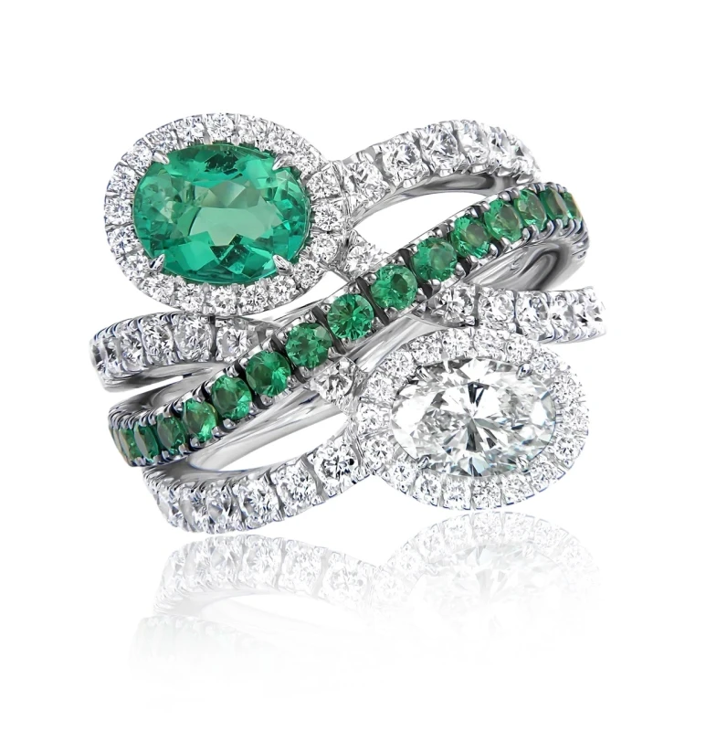 OVAL DIAMOND 1.26 CT & OVAL EMERALD 1.03 CT RING (SIZE 55)