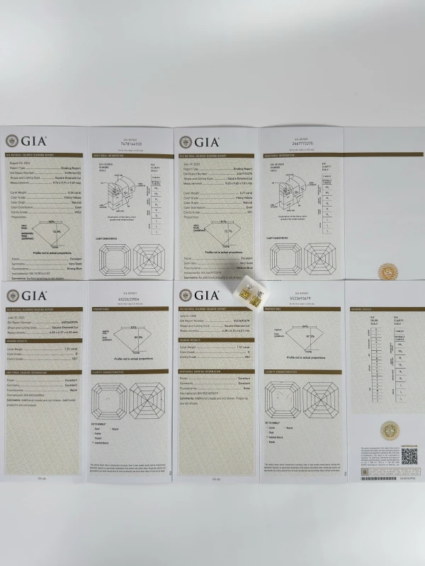 Earrings without a brand SQUARE EMERALD 6.34-6.21 CT FANCY YELLOW/VVS2-VS2 EARRINGS (GIA) NN6.34-6.21 CT FY/VVS-VS 5