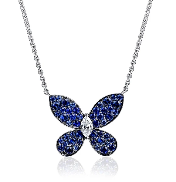 PAVE BUTTERFLY, SAPPHIRE, WHITE GOLD PENDANT