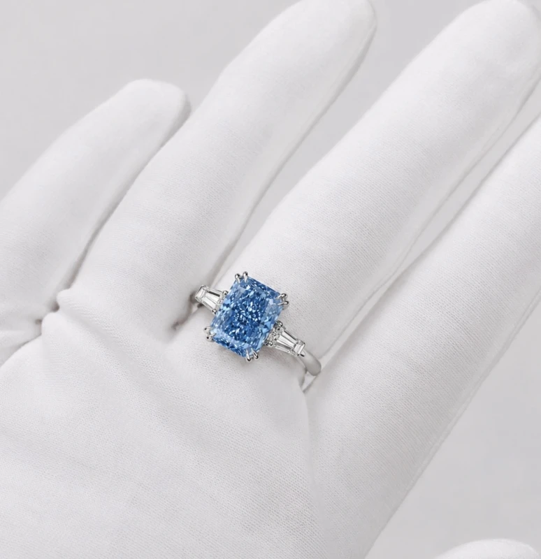 No name RADIANT DIAMOND 5.11 CT FANCY VIVID BLUE*/VVS1 RING (SIZE 52) GIA EXEX nn5.11ct FVB/VVS1 2