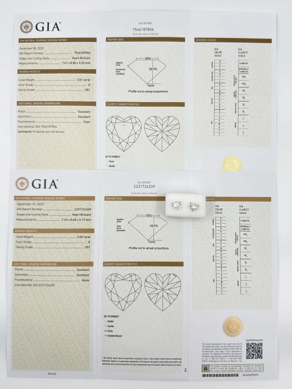 No name HEART DIAMOND 2.01-2.00 CT G/VS1 EARRINGS (GIA) 2275 2.01-2.00 CT 6