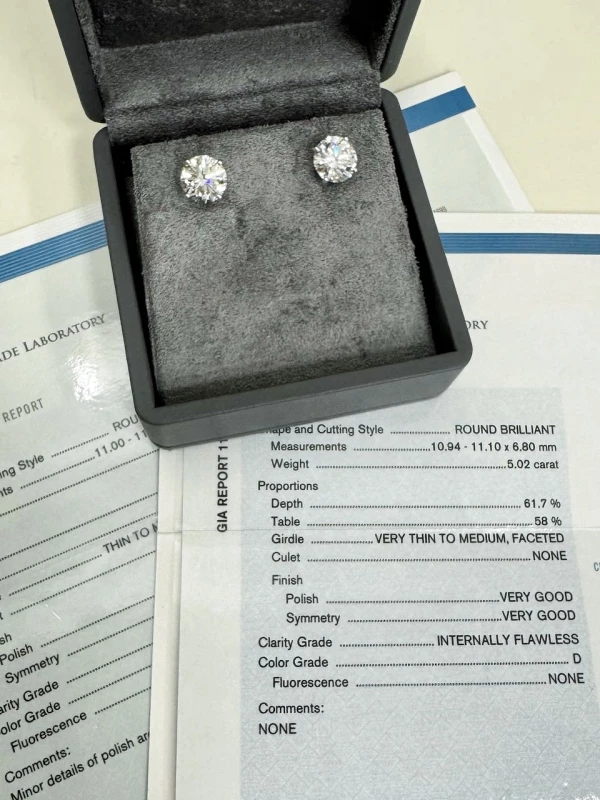 Earrings without a brand СЕРЬГИ С БРИЛЛИАНТАМИ 5.02 - 5.02 CT D/INTERNALLY FLAWLESS (GIA) NN5.02-5.02CT 3