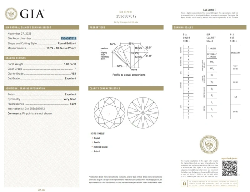 СЕРЬГИ NO NAME ROUND DIAMOND 5.06 - 5.00 CT F/VS1-VS2 EARRING (GIA) NN5.06-5.00 2