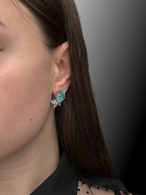 СЕРЬГИ NO NAME DIAMOND 4.68 CT AND PARAIBA  TOURMALINE 14.21 CT EARRINGS Paraiba earrings 14.21 ct 3