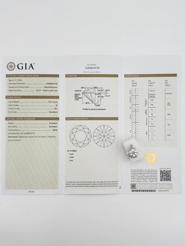 Earrings without a brand ROUND DIAMOND 5.01 CT D/VS1 RING EXEXEX(GIA) NN5.01 CT D/VS1 (GIA) 5