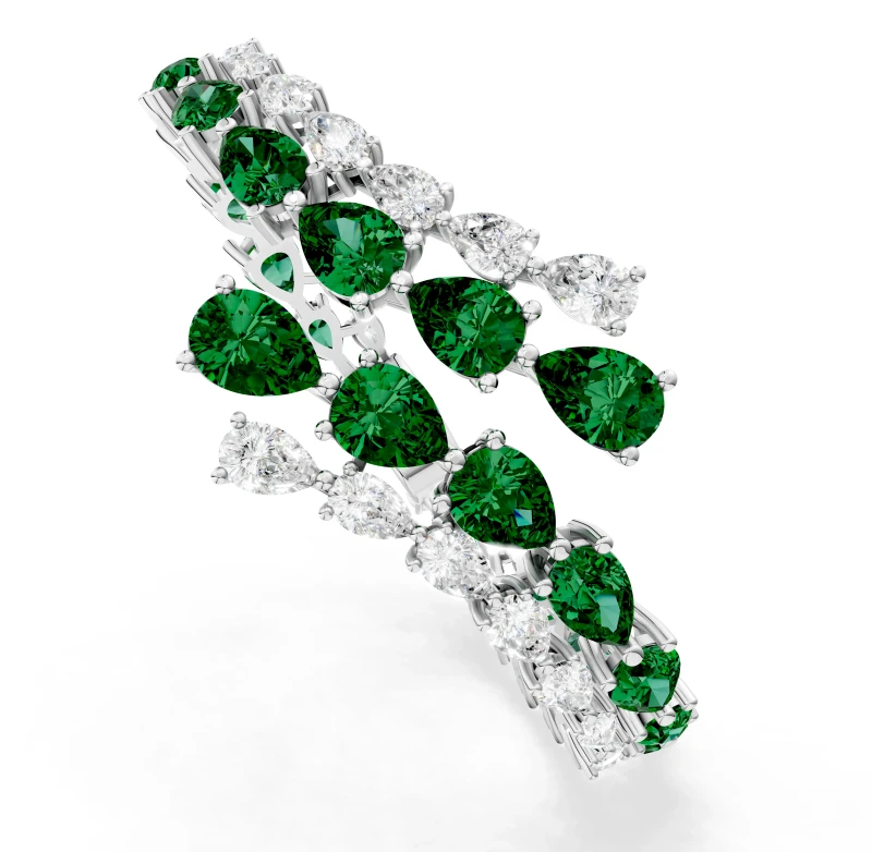 PEAR EMERALD 25.93 CT VIVID GREEN & DIAMONDS 11.27 CT BRACELET (GUILD)